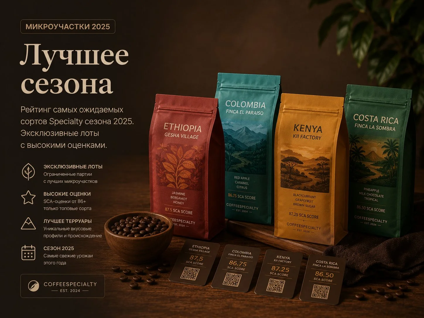 Микролоты кофе в зёрнах