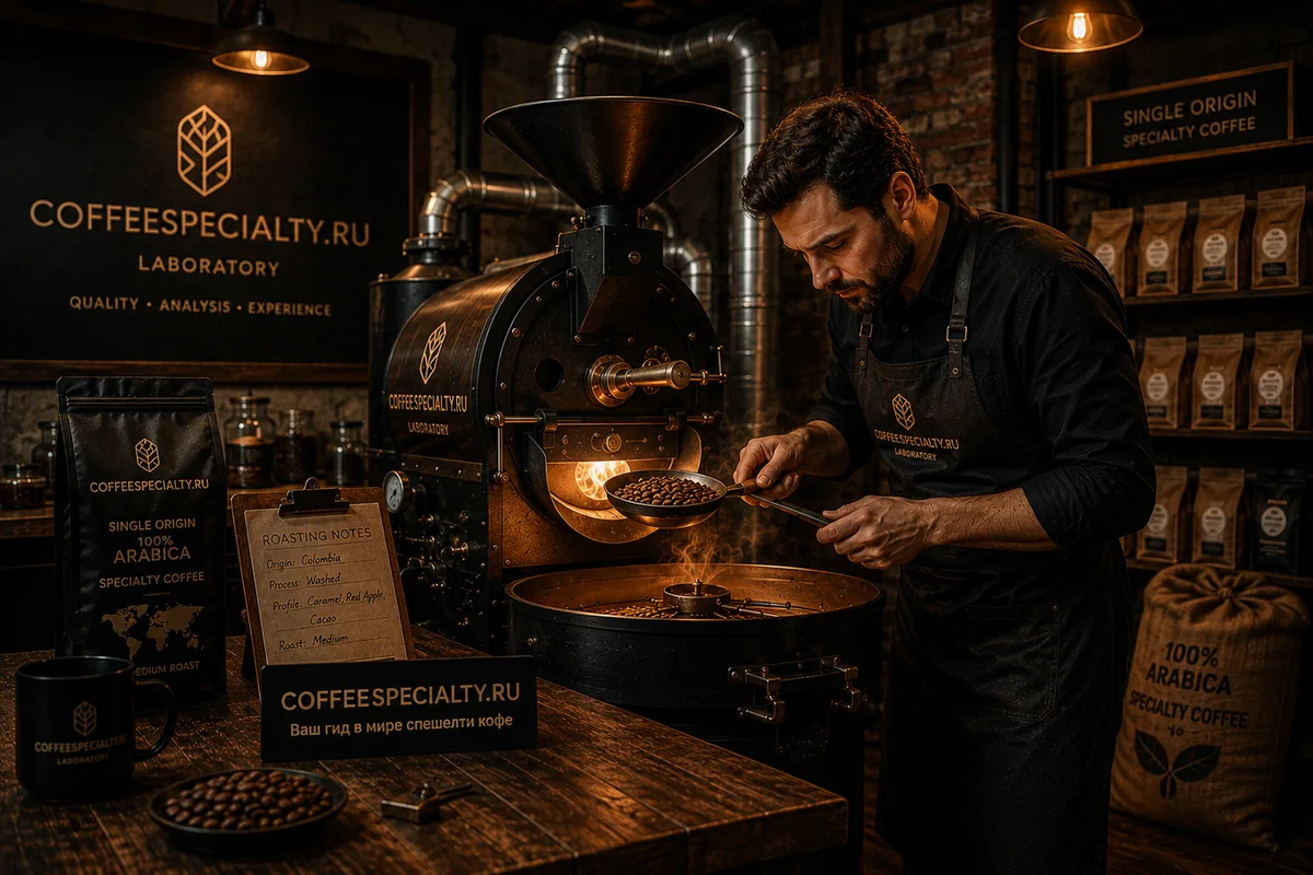 Обжарка спешелти кофе малыми партиями в ростере — лаборатория CoffeeSpecialty